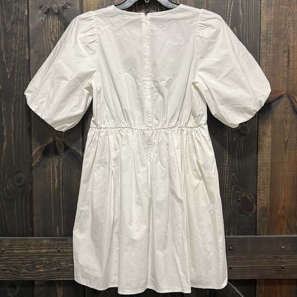 NWT Madewell Bubble Sleeve Poplin Mini Dress 4 White Pockets Sundress Boho Class - Picture 4 of 7